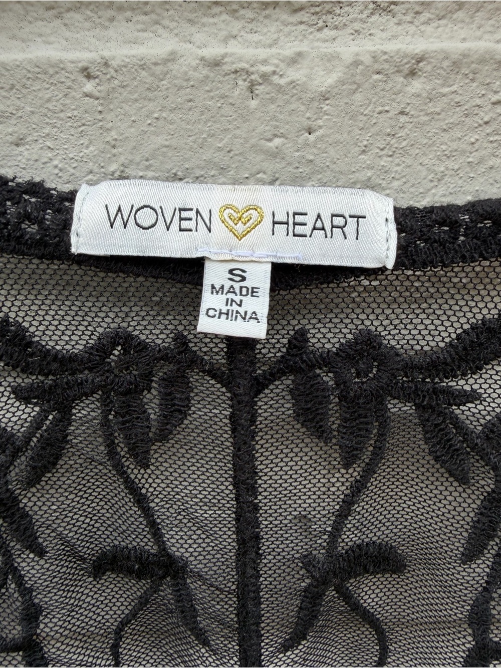 Black Sheer Boho Embroidered Woven Heart Kimono Cardigan - Picture 5 of 9